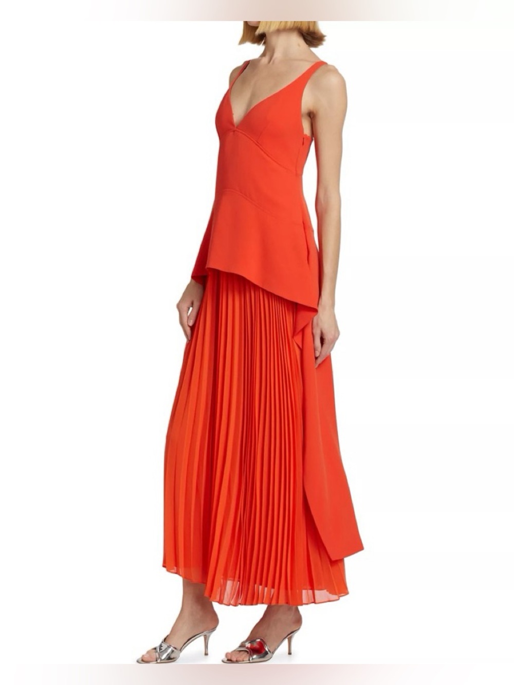 Jonathan Simkhai Sequoia SL Vneck Midi Dress in Flame - Picture 2 of 16